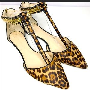 Banana Republic Leopard Studded T-Strap Flats